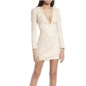 Tadashi Shoji Cream Long Sleeve Lace Dress